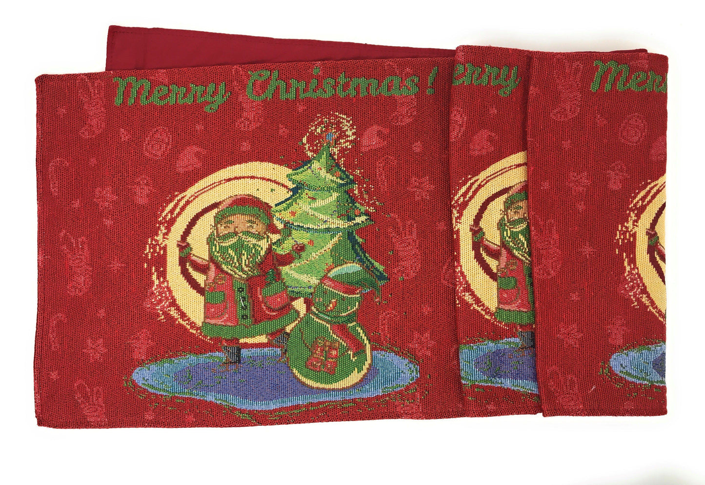 Red Santa Claus Christmas Tree Woven Tapestry Dining Table Runner