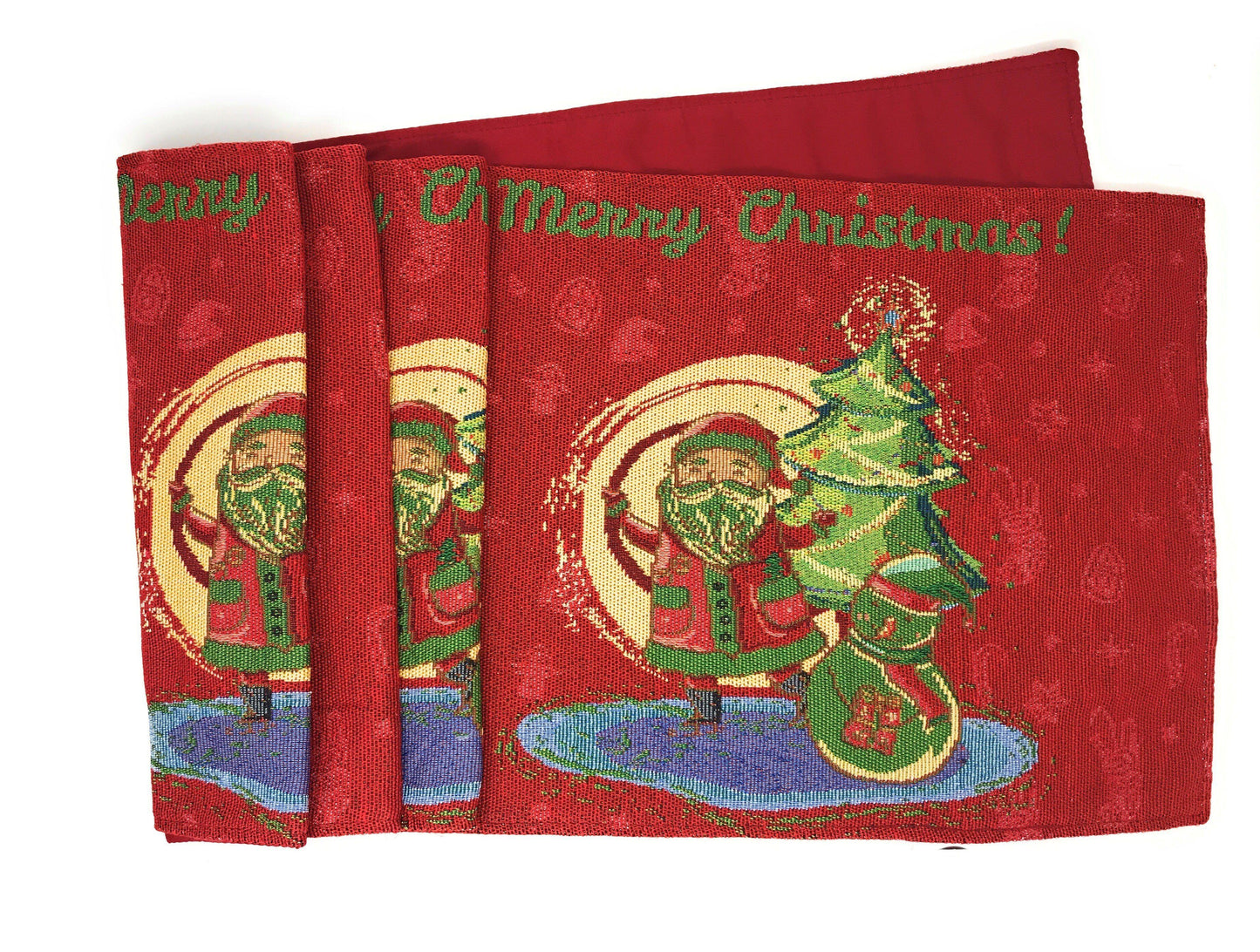Red Santa Claus Christmas Tree Woven Tapestry Dining Table Runner