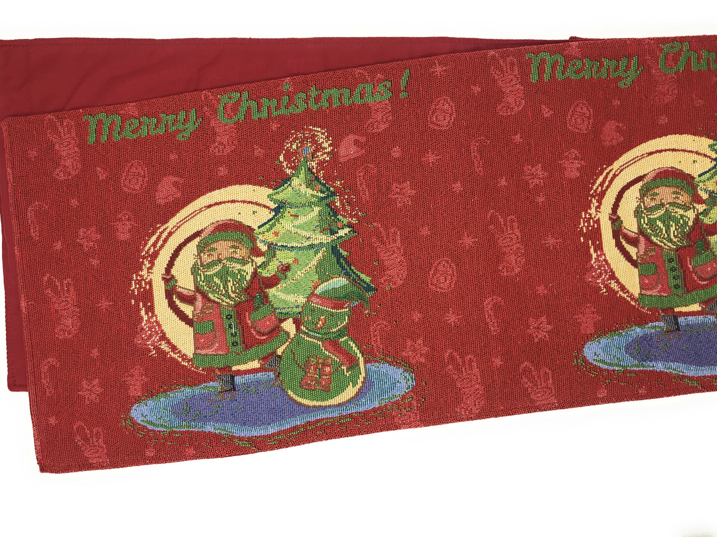 Red Santa Claus Christmas Tree Woven Tapestry Dining Table Runner