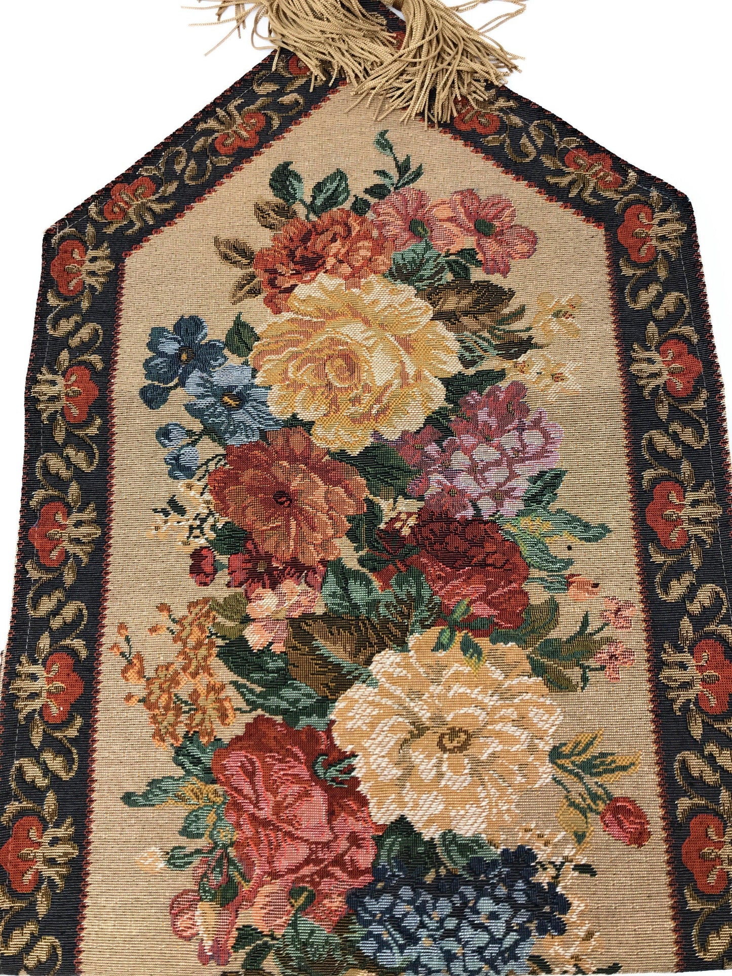 Breath of Spring Floral Beige Woven Dining Tapestry Table Runners Set of 3