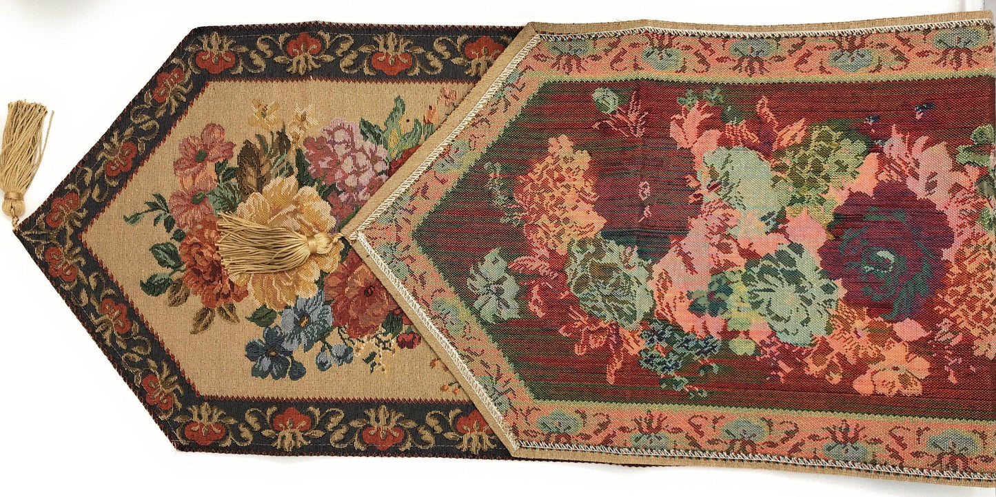 Breath of Spring Floral Beige Woven Dining Tapestry Table Runners Set of 3