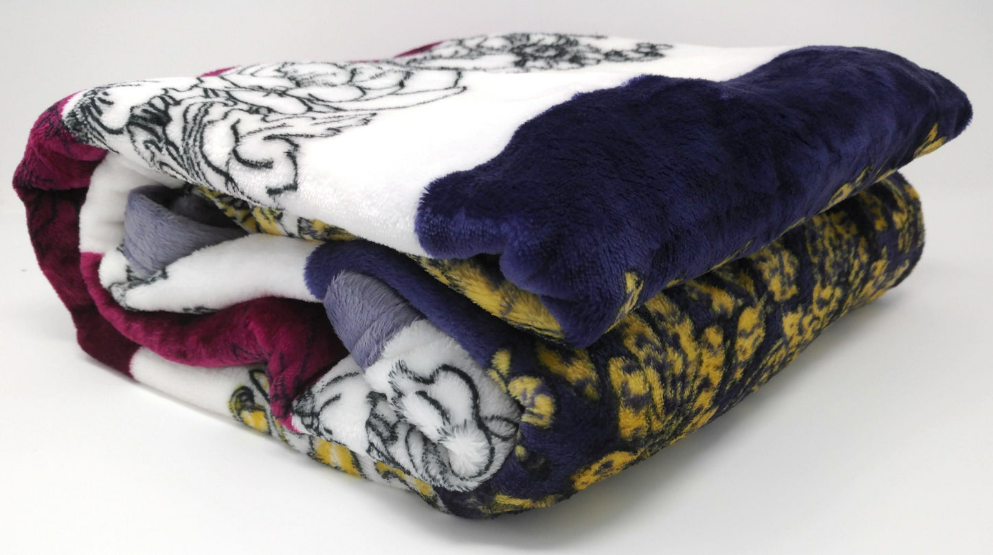 Botanical Floral Striped Carnations Mink Flannel Fleece Throw Blanket