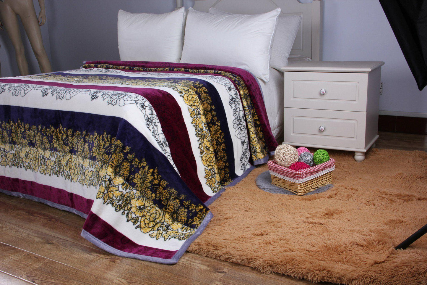 Botanical Floral Striped Carnations Mink Flannel Fleece Throw Blanket