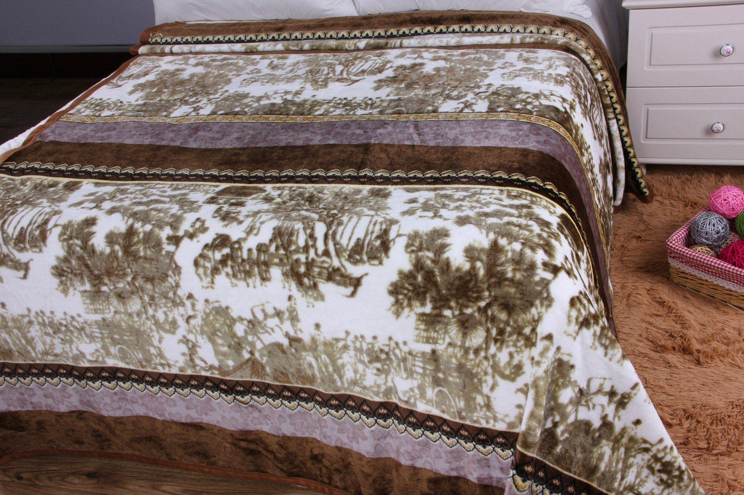 Elegant Twilight Lavender Brown Floral Flannel Mink Fleece Throw Blanket